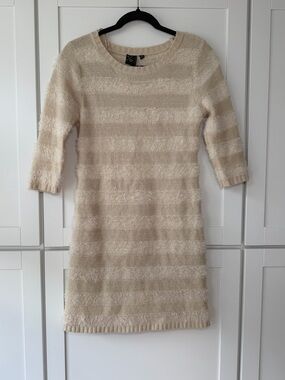 Vintage Y2K TO Sweaters Striped Fuzzy Knit Half Sleeve Bodycon Mini Dress Party